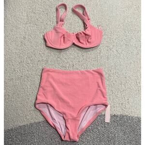 NWT Victorias Secret 2 Pc Bikini 34D/M Essential Triangle Boyshort Bottom Pink